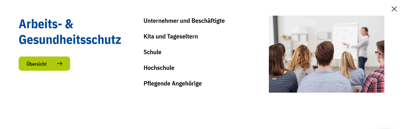 Screenshot der Navigation der Webseite