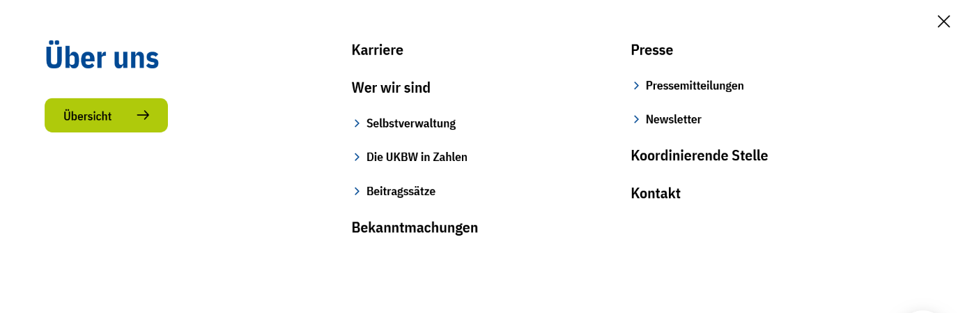 Screenshot der Navigation der Webseite